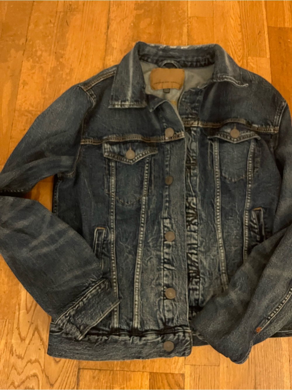 American Eagle Outfitters Men's Washed Denim Jacket - Dark Blue